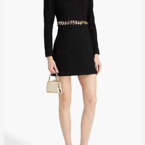 Rebecca Vallance Black Long-Sleeve Mini Dress with Gold Chain Waist